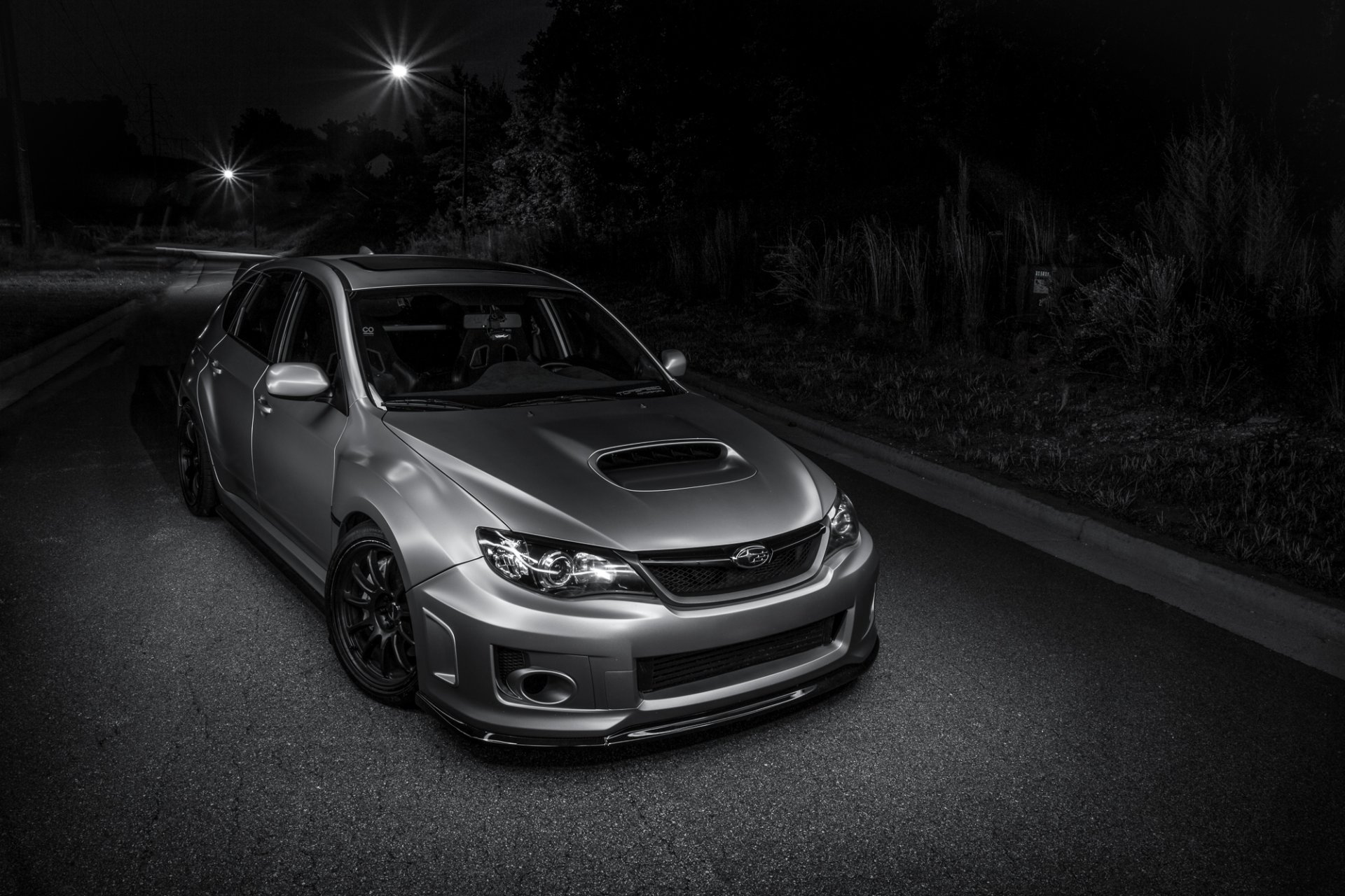 ubaru impreza wrx sti plata noche carretera frente luz