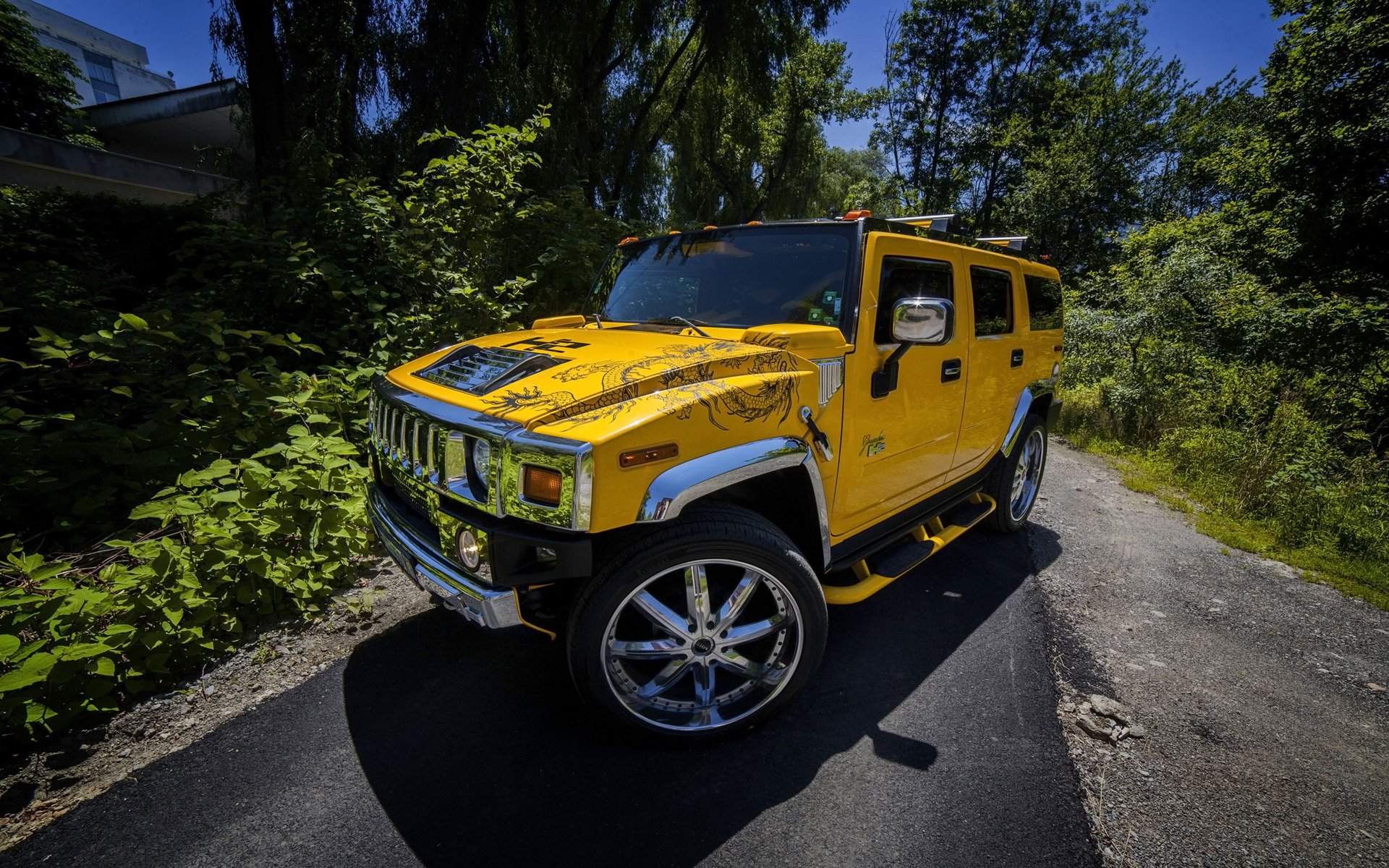 wilner hummer h2 hummer żółty felgi przód tło