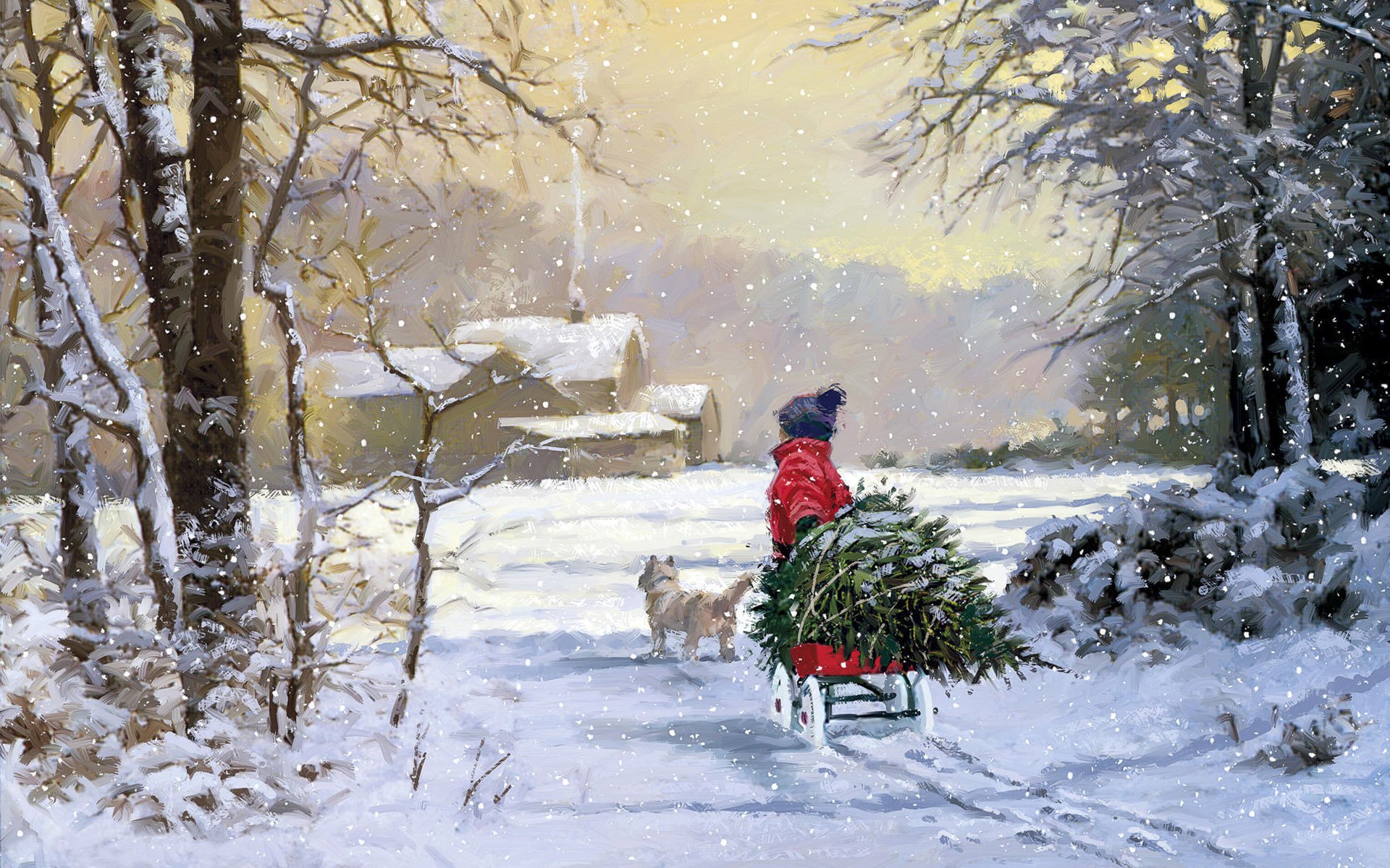 chien arbre de noël hiver enfant