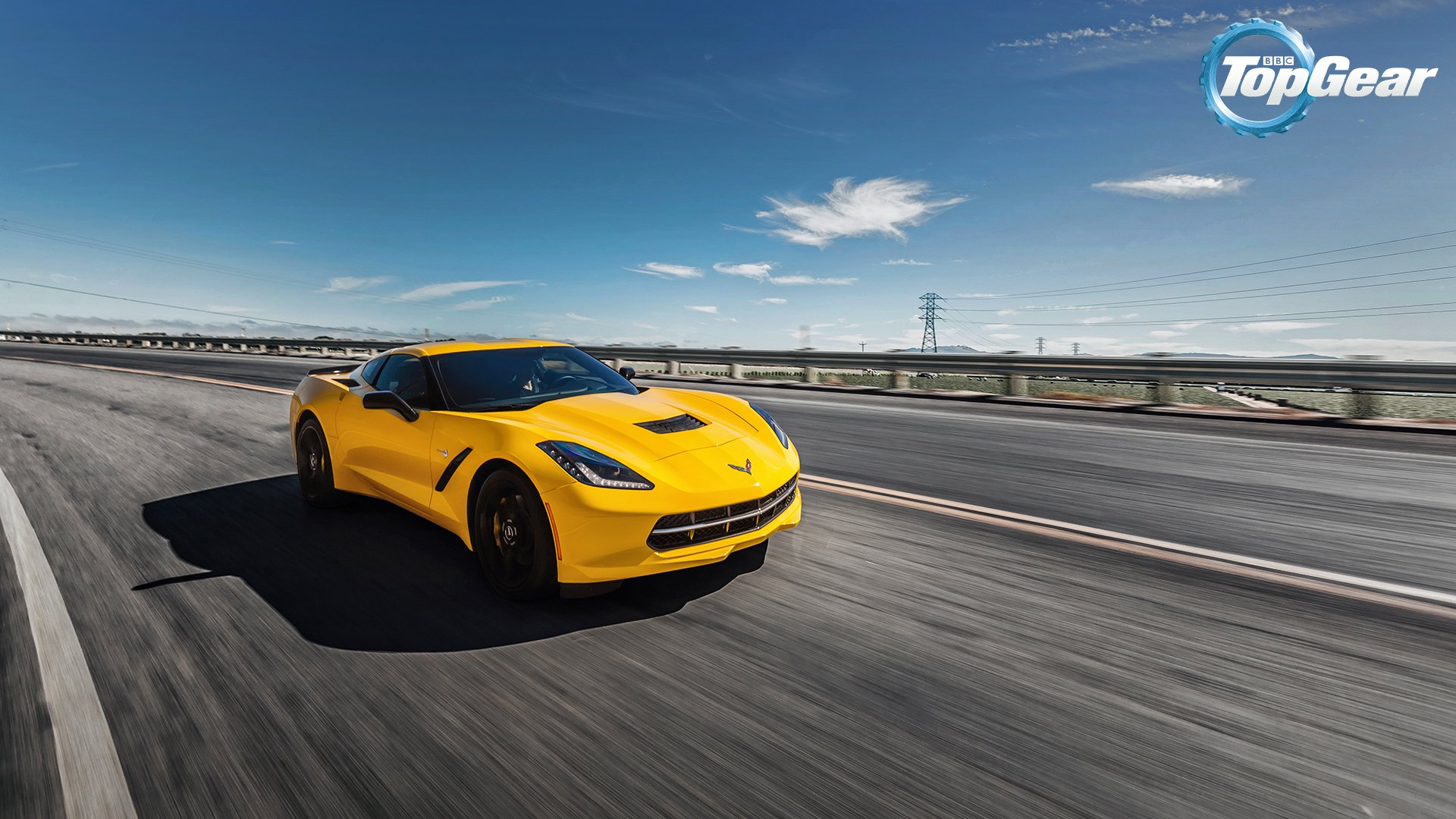 top gear top gear najwyższy bieg najlepszy program telewizyjny chevrolet corvette stingray coupe c7 chevrolet stingray żółty droga przód niebo