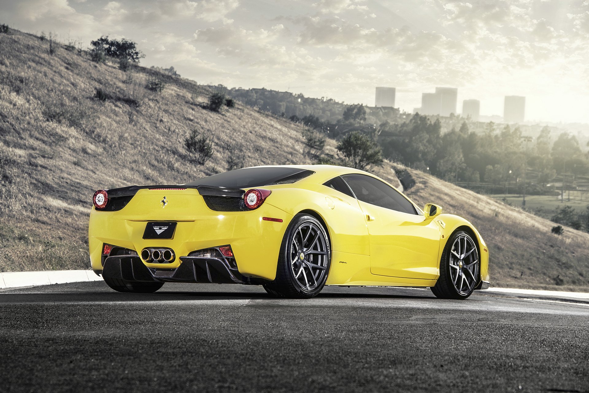 ferrari 458 italia vorsteiner феррари италия желтый вид сбоку суперкар автомобиль дорога