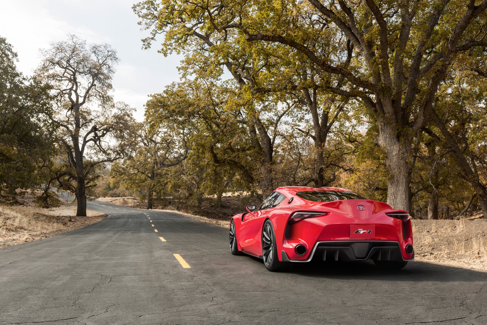 toyota ft-1 concepto vista trasera auto carretera árboles fondo de pantalla