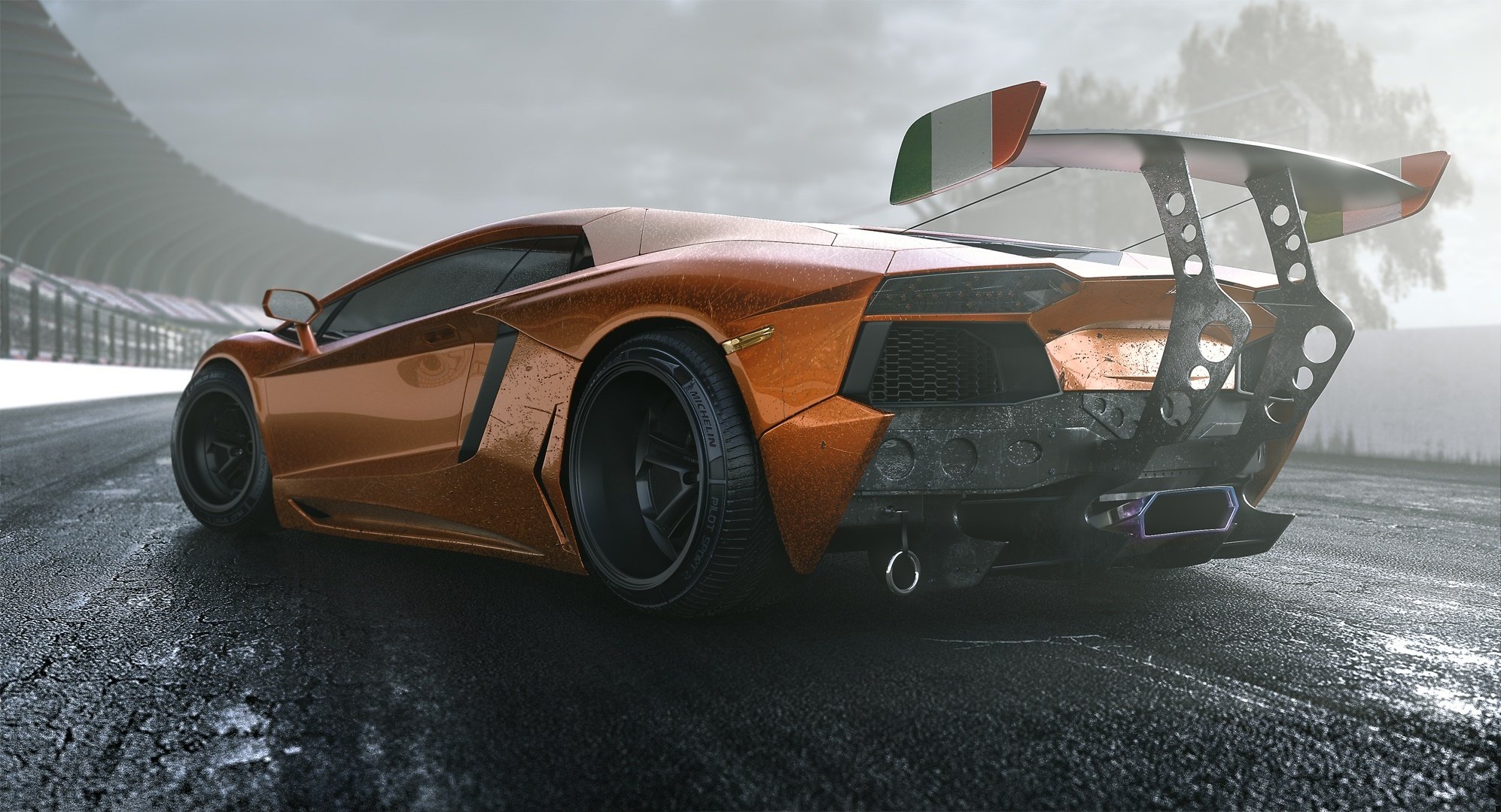 lamborghini aventador lp700-4 glisser tuning spoiler roues piste supercar