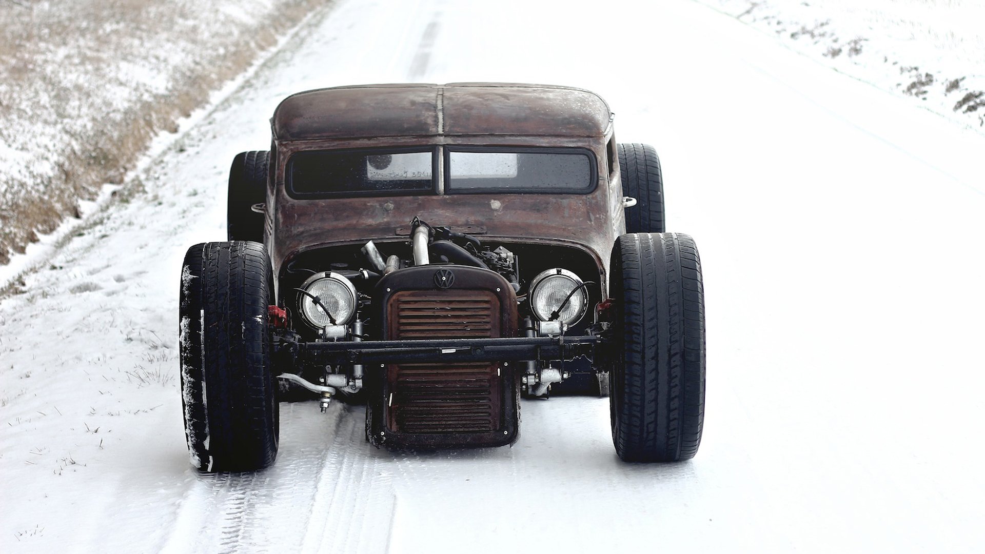 volkswagen pickup szczur pręt śnieg zima volkswagen rat rod zima