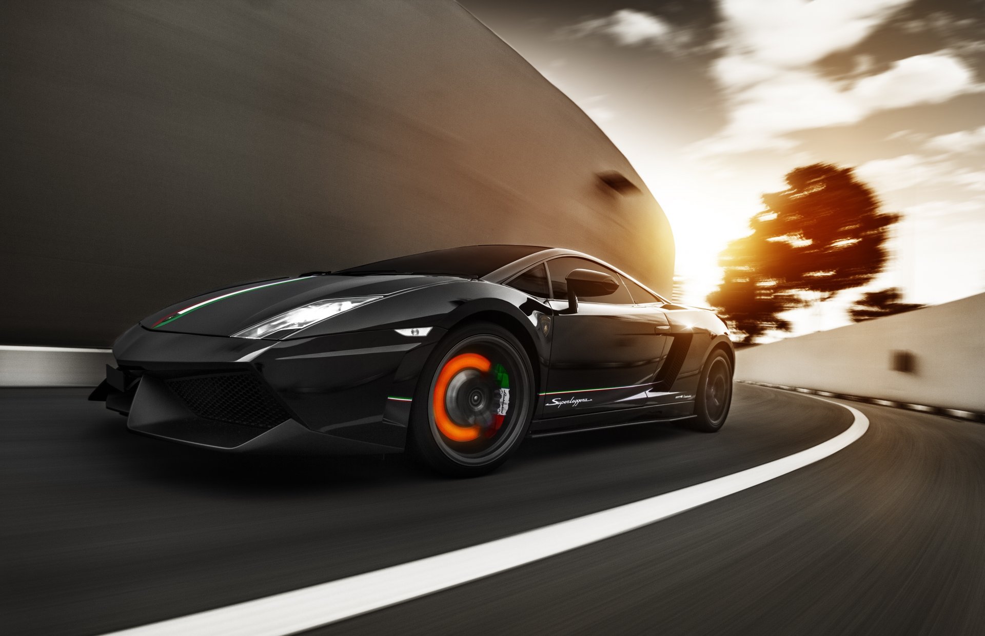 lamborghini gallardo lp570-4 superleggera coucher de soleil vitesse disque de frein filament