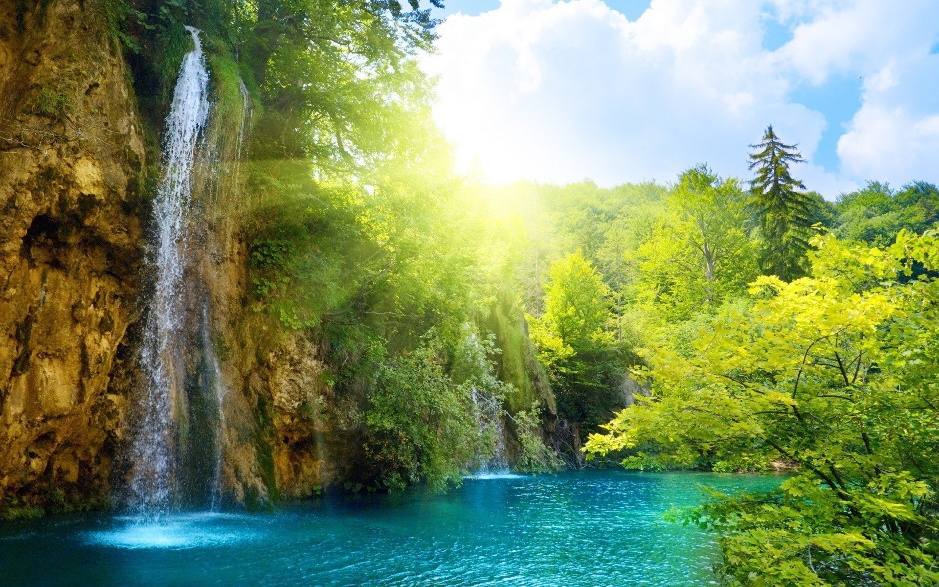 wasserfall himmel bäume