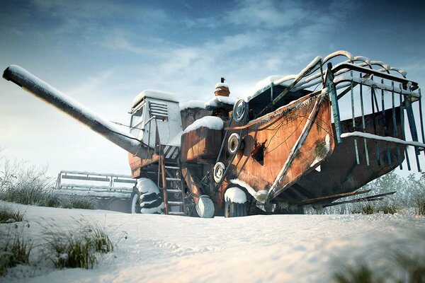 I sat down on the field of Rostselmash in winter weather