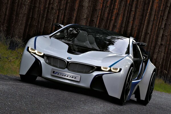 Frente a los coches bmw efficientdynamics con un fondo fresco