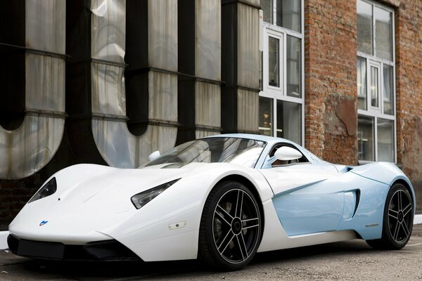 Blue and white supercar marussia b1