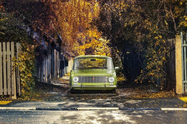 Viejo coche Lada en estilo retro