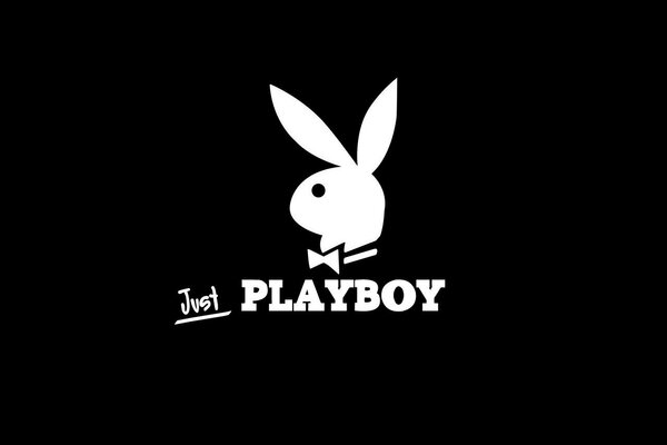 Weißes Playboy-Logo auf schwarzem Hintergrund