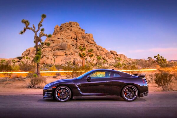 Coche elegante en el fondo de la roca