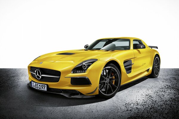 Cool yellow Mercedes on a black and white background