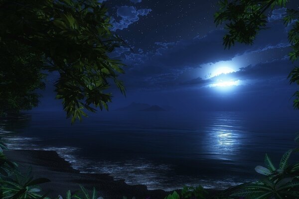 Clair de lune sur la plage de nuit