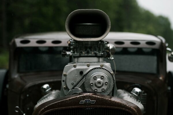 Chevrolet sports car tuned with a blower