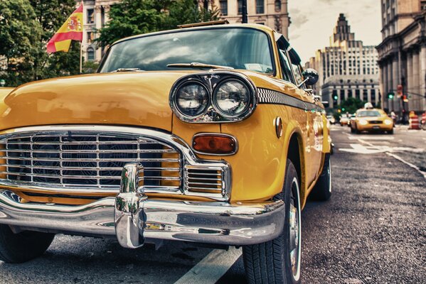 Retro car on the road of a Spanish town