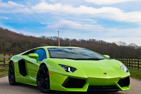 Regarde très sur le fond de la supercar verte lamborghini Aventador lp700-4