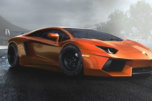 Lamborghini orange sur fond gris