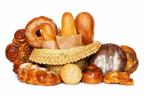 Bread on a white background with loaves