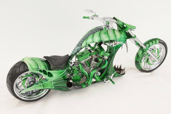 Green motorcycle on a white background