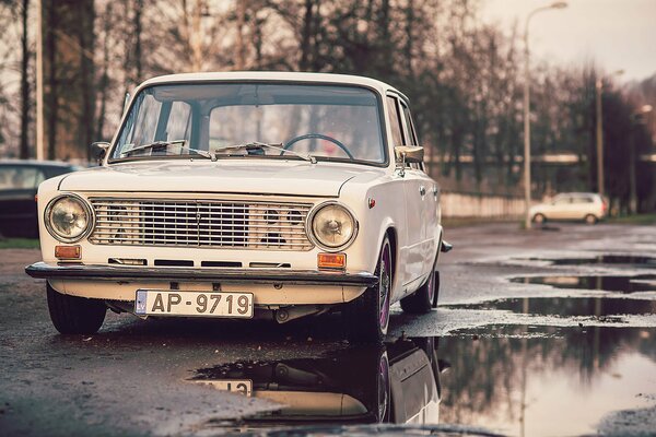 Vaz kopeck on the street after the rain