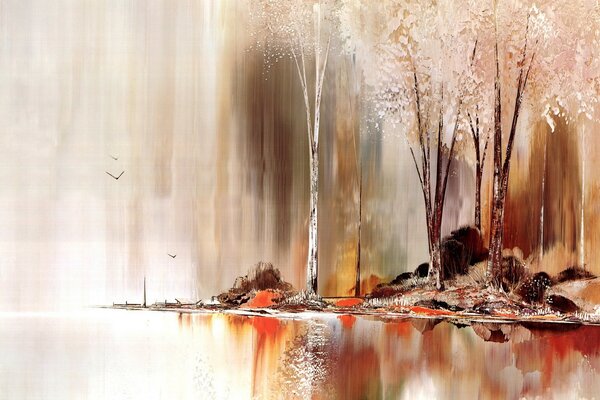 Oil painting autumn landscape