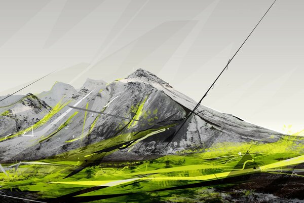 Bright modern drawing of mountains