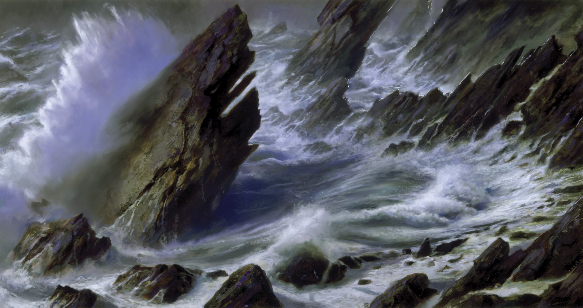 donato giancola pintura mar tormenta costa rocas olas