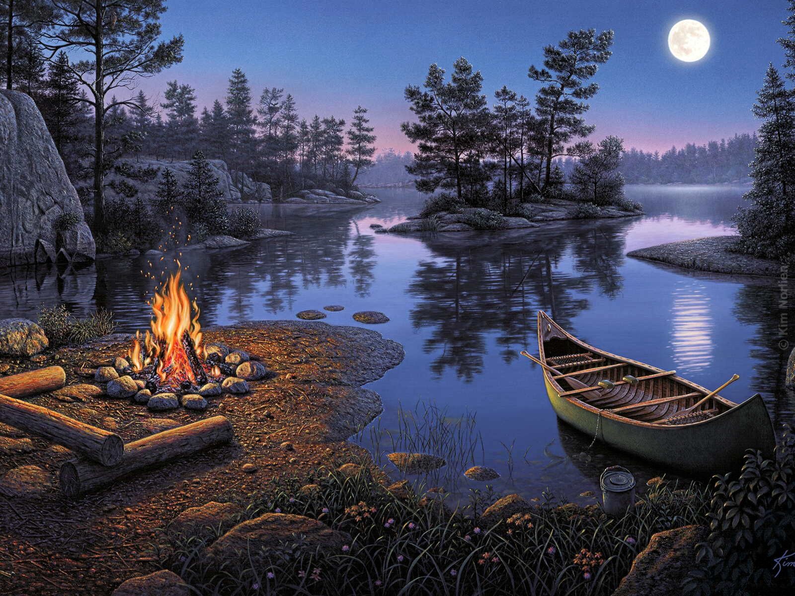 kim norlien romance pattern night moon sports tourism river boat fire the island reflect