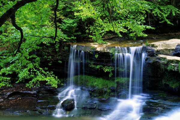 Schöne Wasserfalllandschaft in der Kindheit