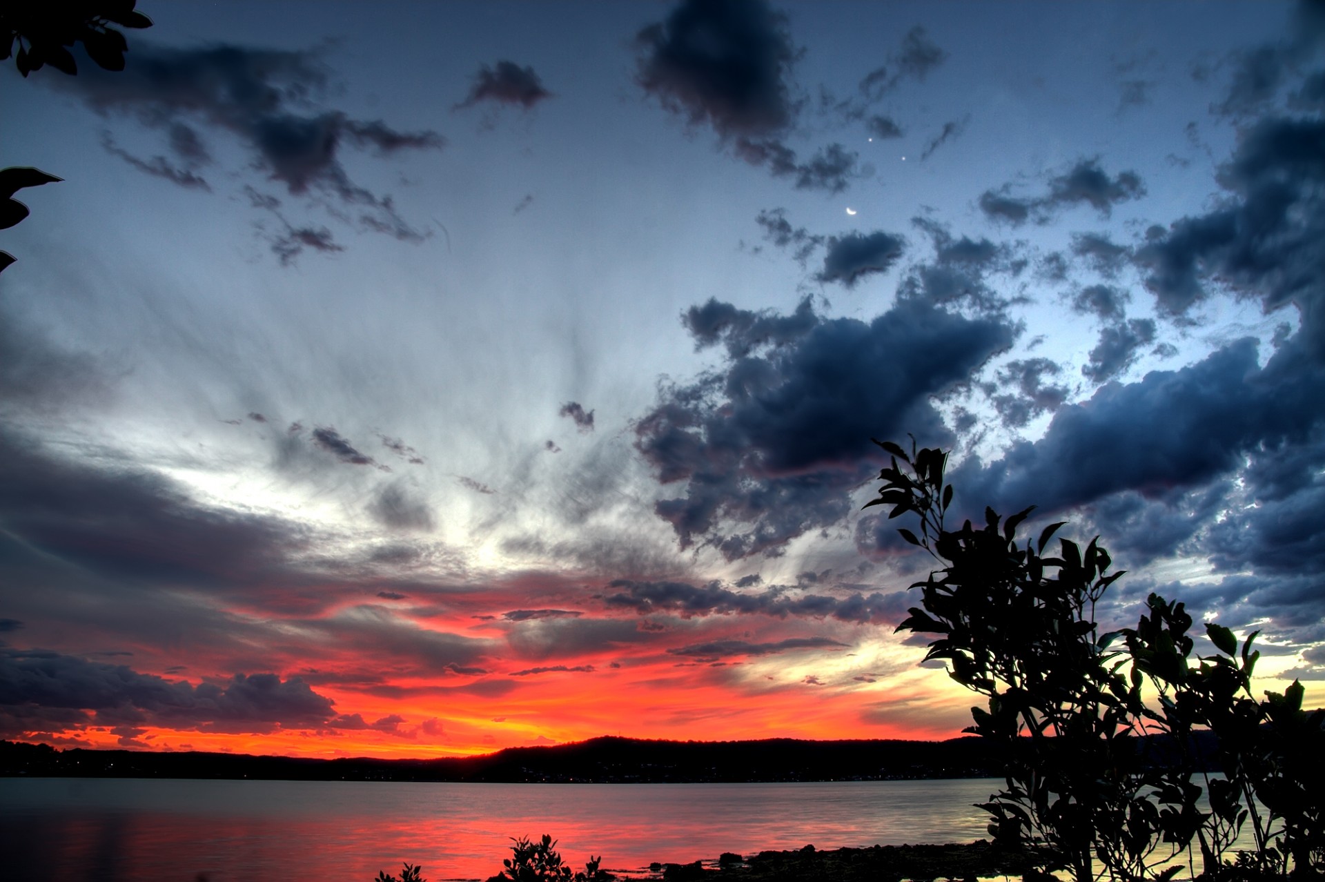 lake beach sunset