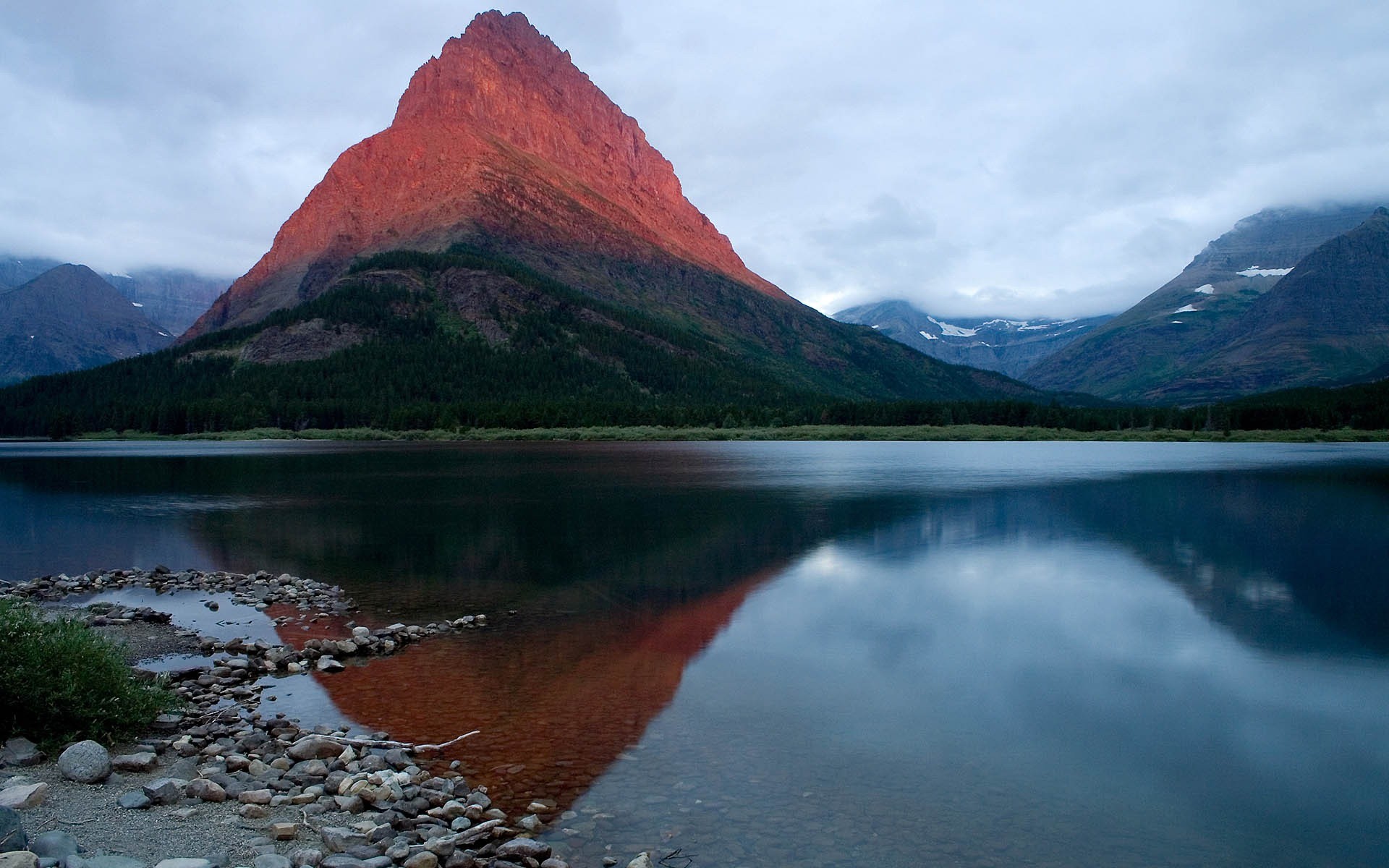 mountain sunset shadow lake cloud