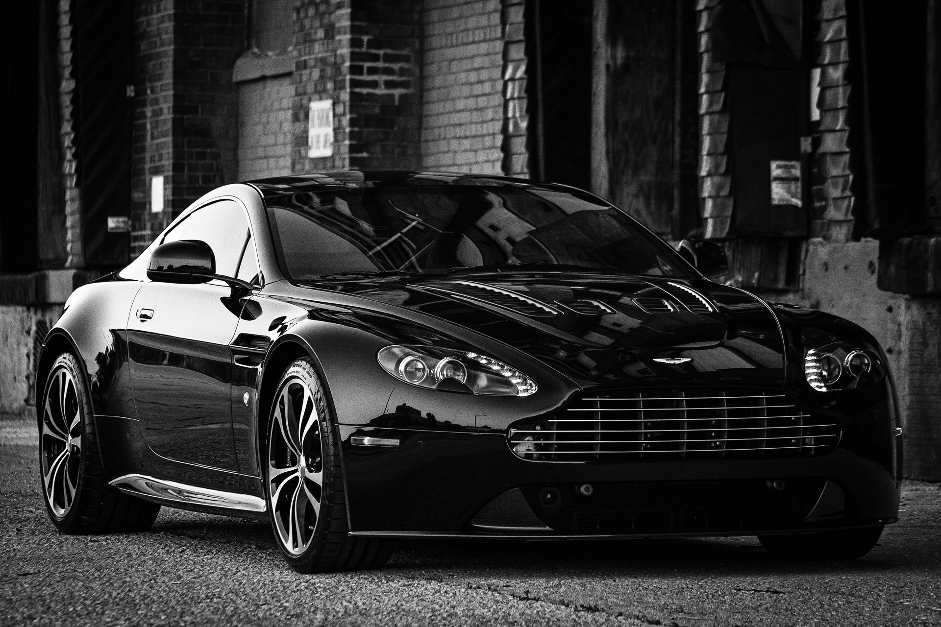 aston martin v12 vantage carbon edition black and white photo