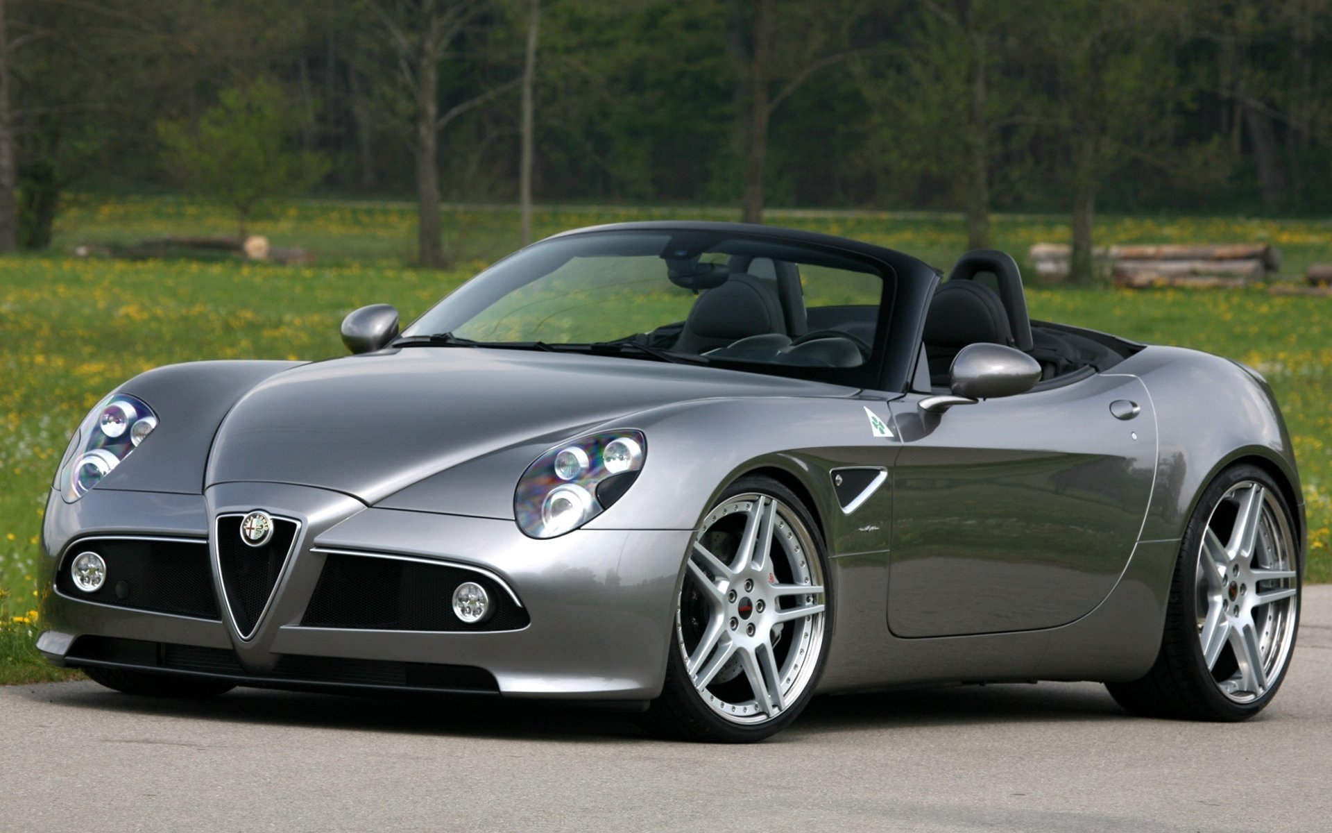 novitec alfa romeo 8v spider alfa romeo 8c spider supercar gris avant tuning.tuning disques.herbe arbres.toile de fond