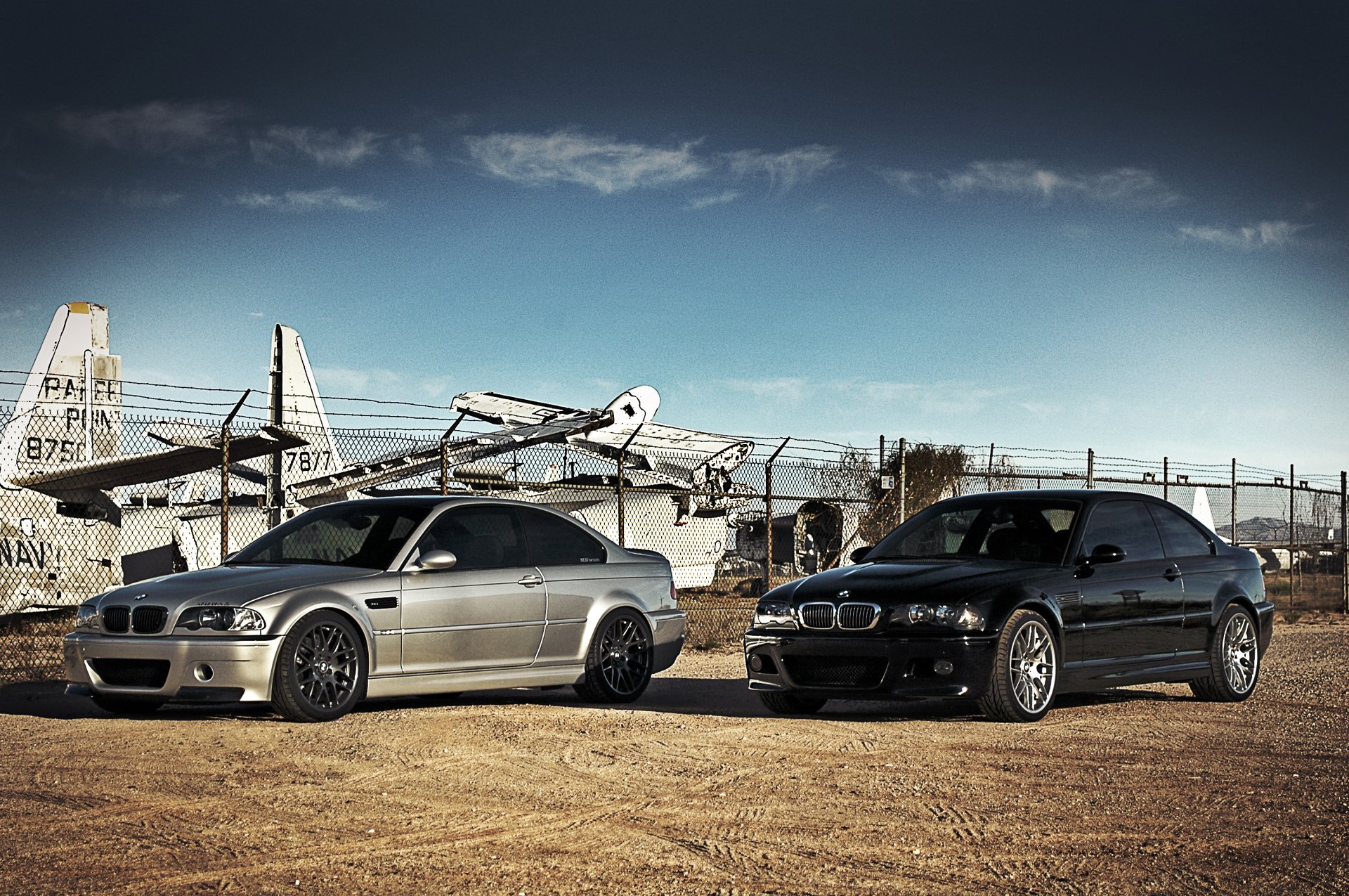 bmw m3 e46 negro plata bmw plata cielo nubes aviones