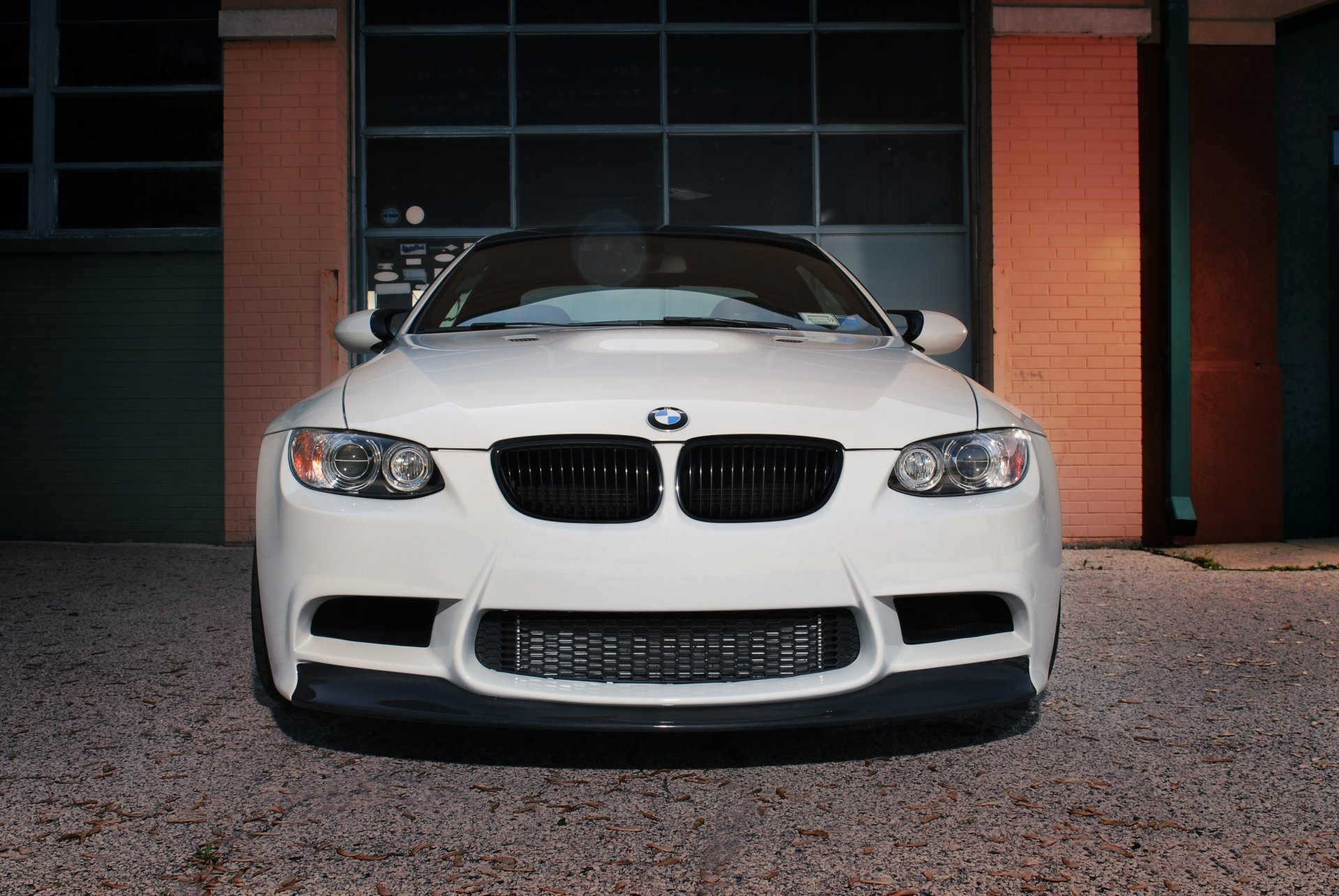 bmw m3 e92 white bmw front gate windows brick