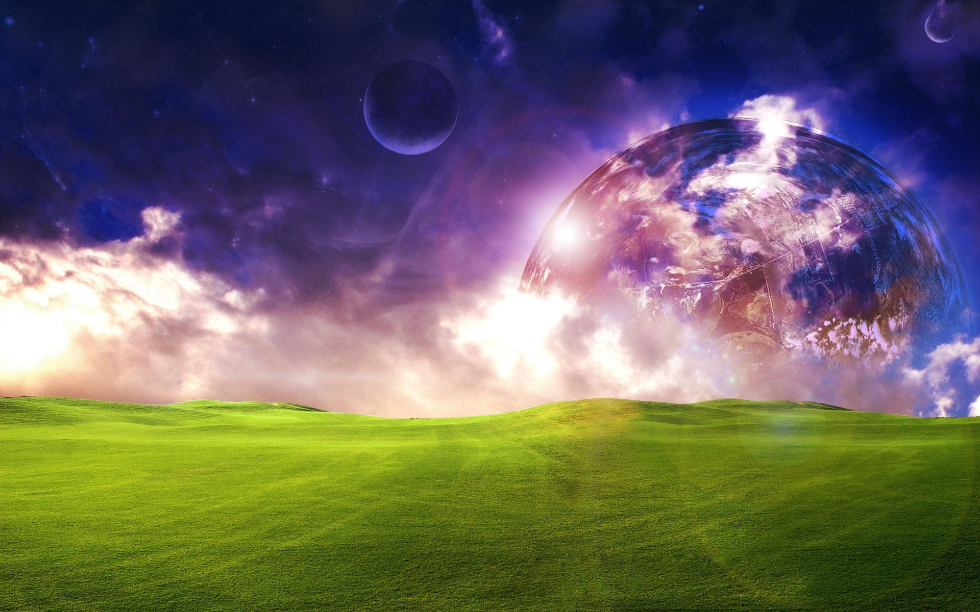 grass planet space light the moon field the sky meadow