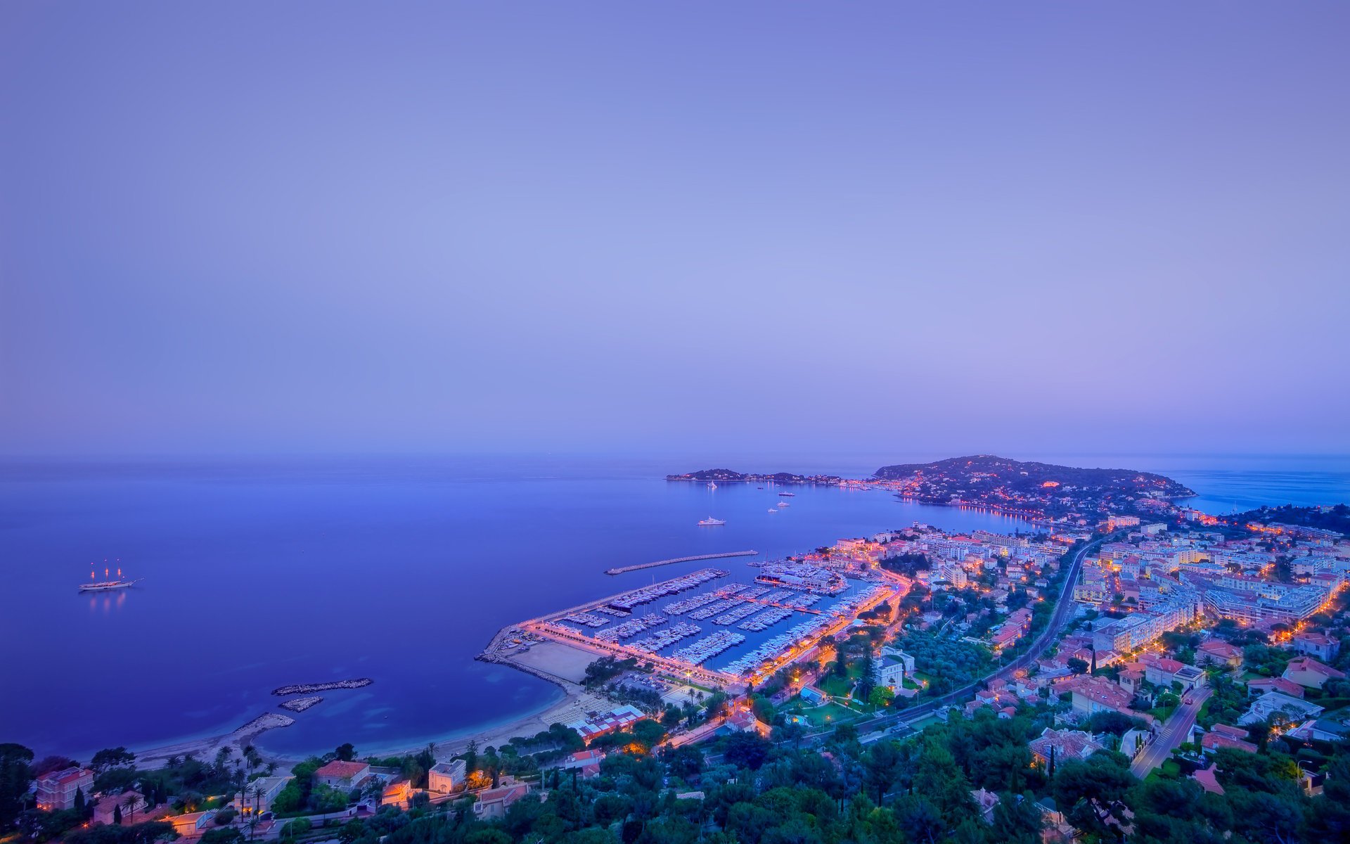 the city coast lights the ocean yacht