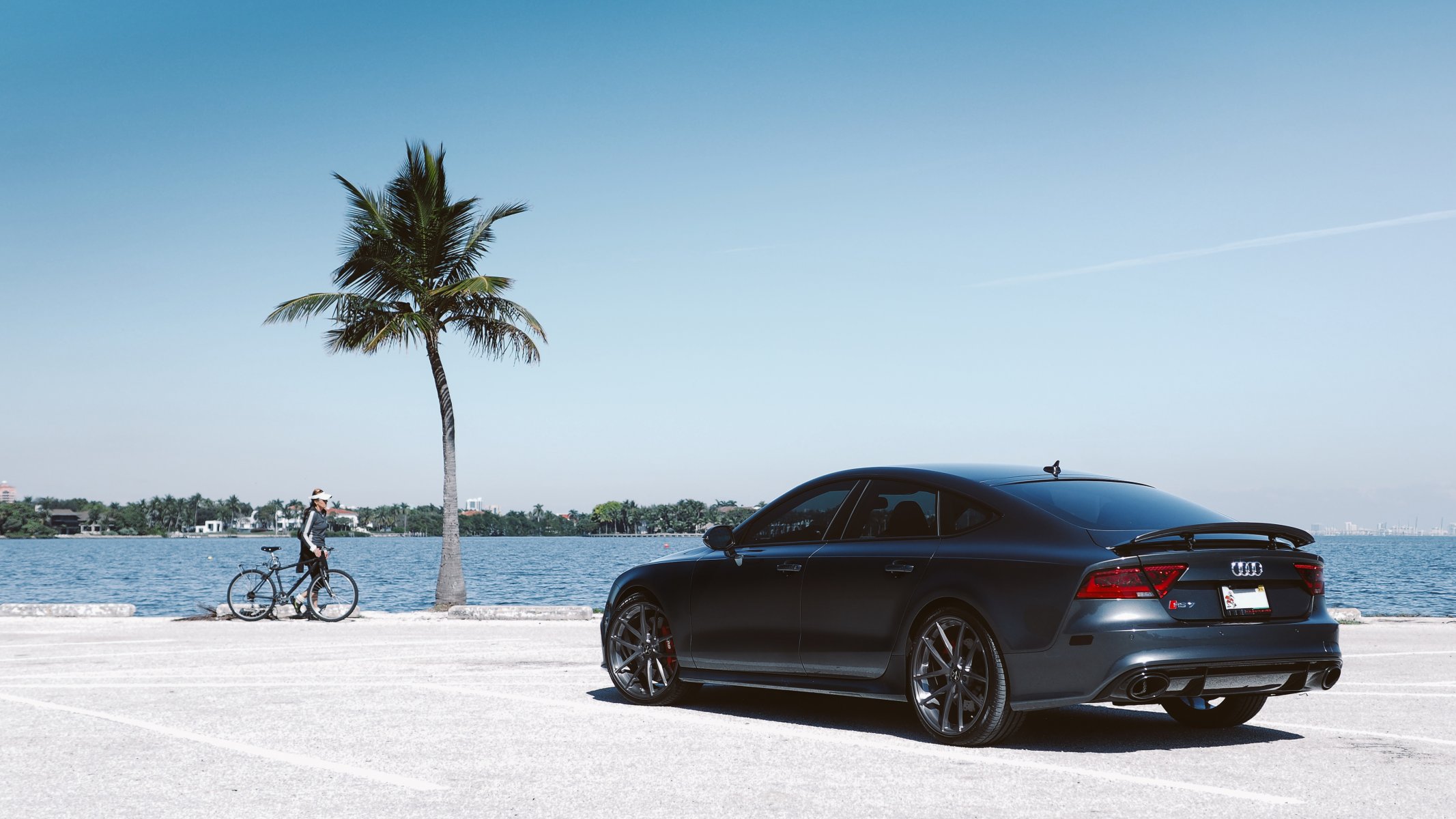 audi rs7 rear parking audi palm tree cyclist