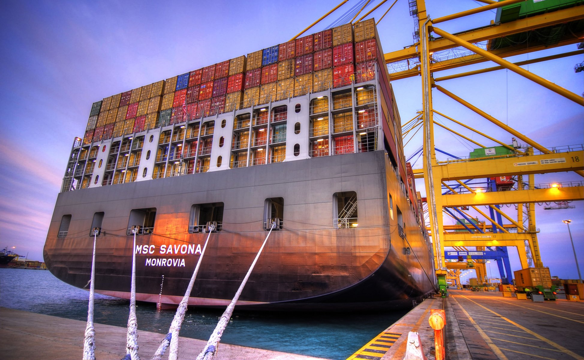 msc savona buque muelle cables terminal grúa portacontenedores tarde popa utah