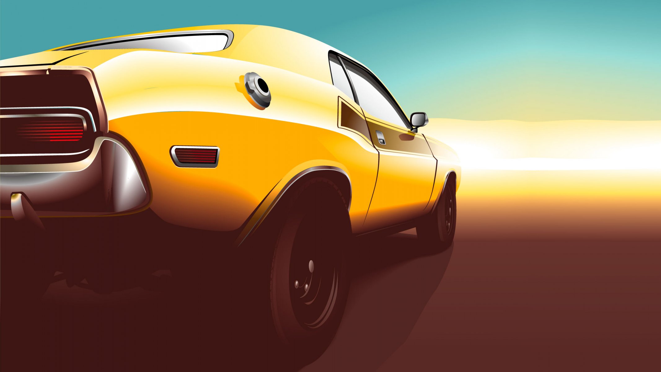 schivare challenger giallo muscle car posteriore dodge challenger muscle car vettoriale tramonto