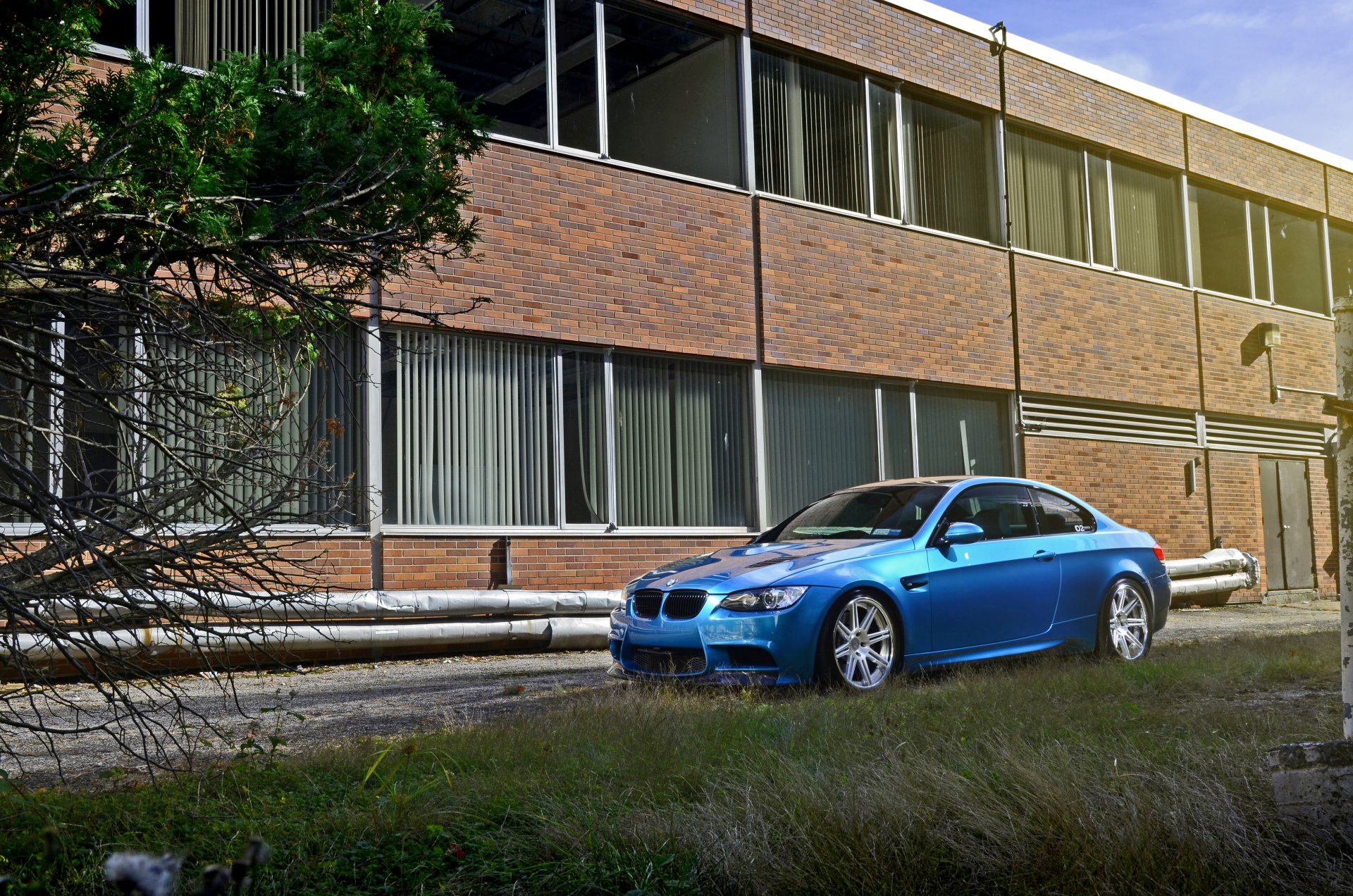 bmw m3 e92 atlantis blue bmw blue side view building window