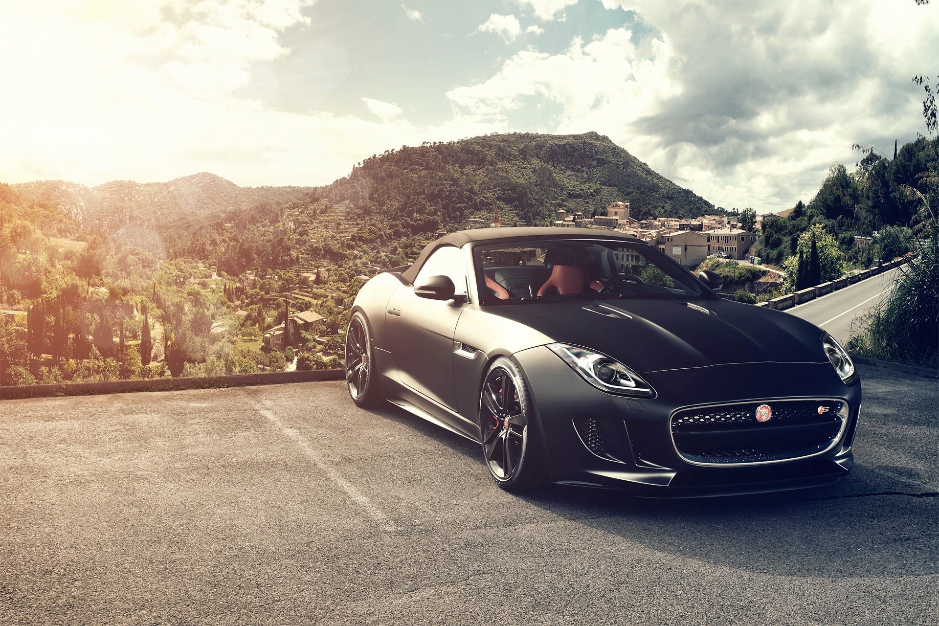 jaguar f-type v8 s przód czarny fernandez jaguar góry słońce blask