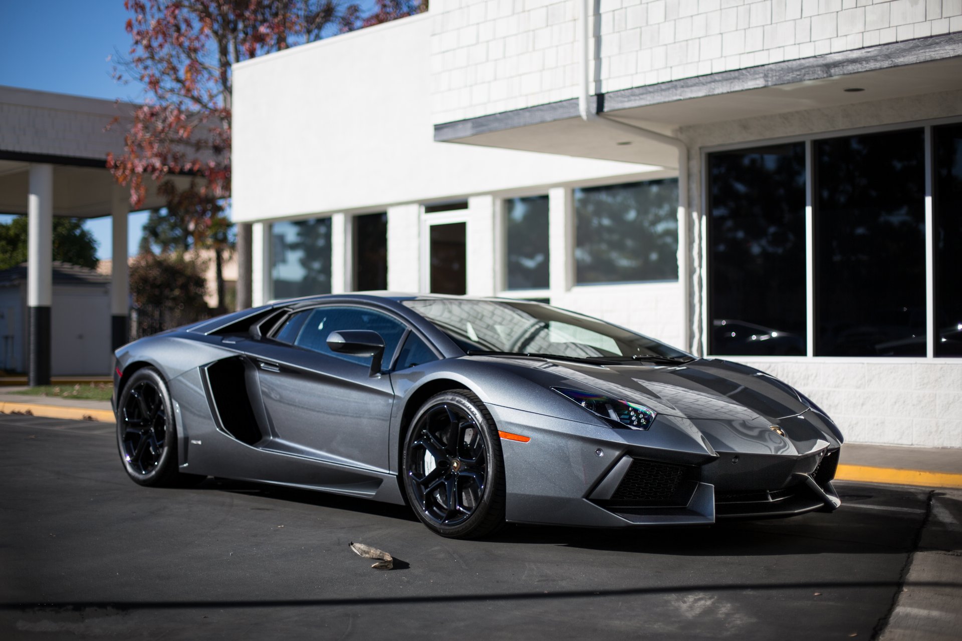 lamborghini aventador lp700-4 grigio lamborghini aventador vista laterale riflessione edificio finestra