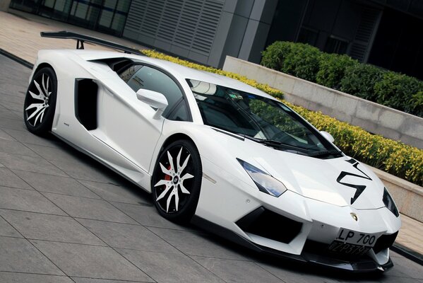 Wallpaper white car lamborghini aventador lp700-4 city