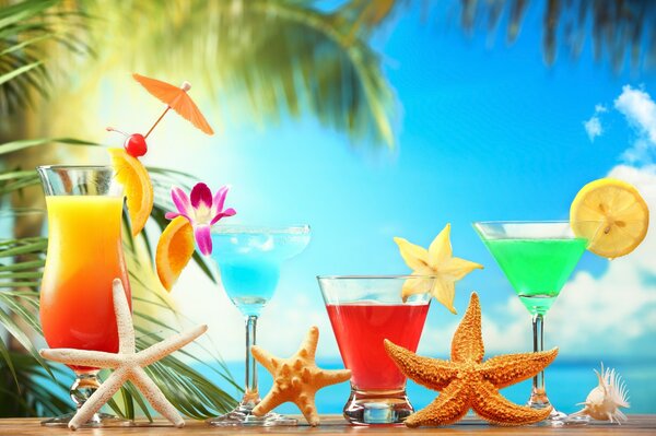 Summer theme of beach cocktails