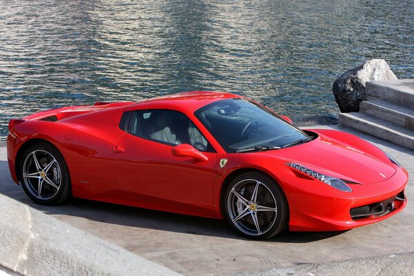 Ferrari on the dock waiting for a parking ticket