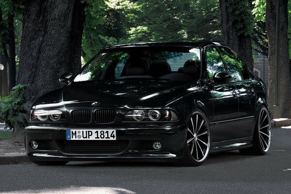 Bmw negro con hermosos faros y Llantas