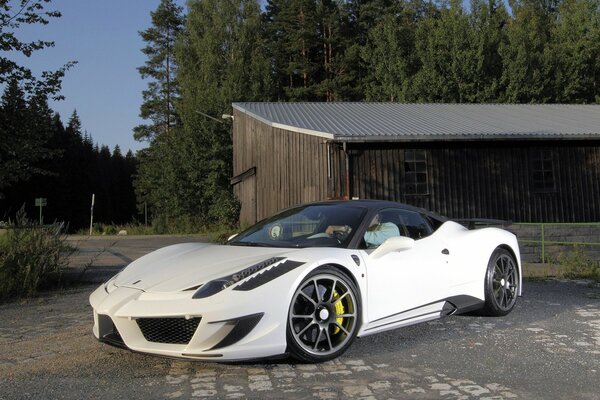 On the farm of Italy white ferrari 458 italia