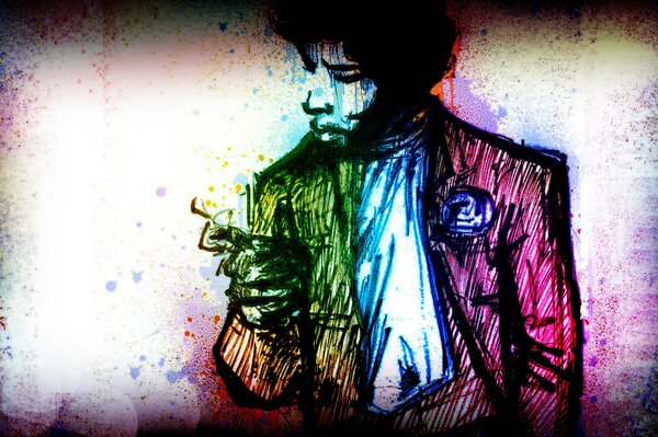 Dessin au trait couleur de Hendrix